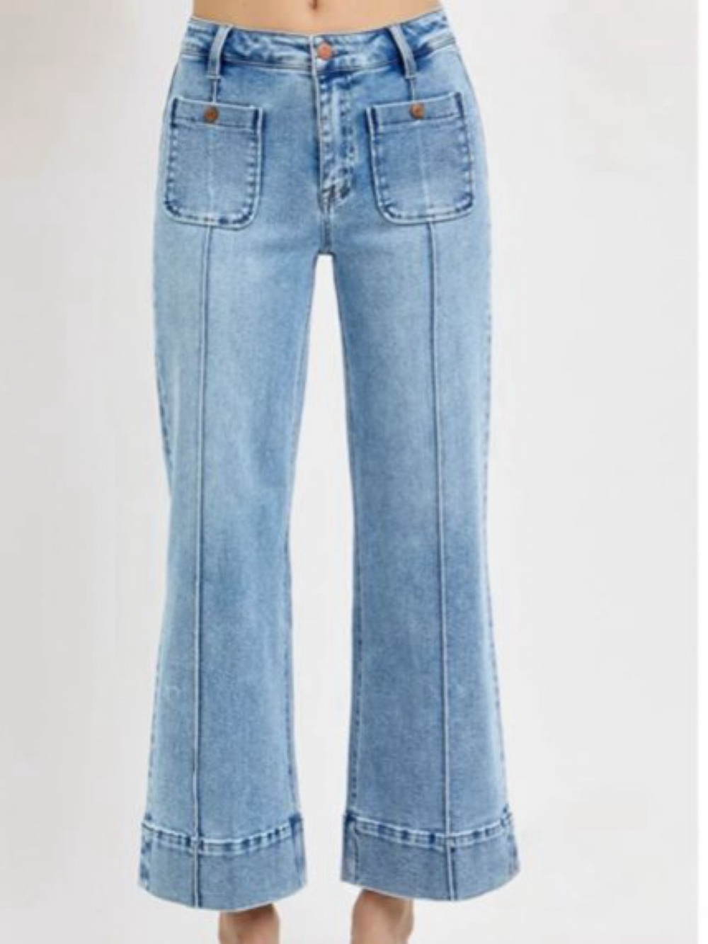 NWT RISEN HIGH RISE CROP WIDE JEANS WITH
FRONT PINTUCK AND PATCH POCKET